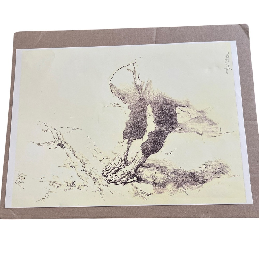 Schwarz Jerusalem Vintage Lithograph Print Figure Sketch 12x9 Israeli Art